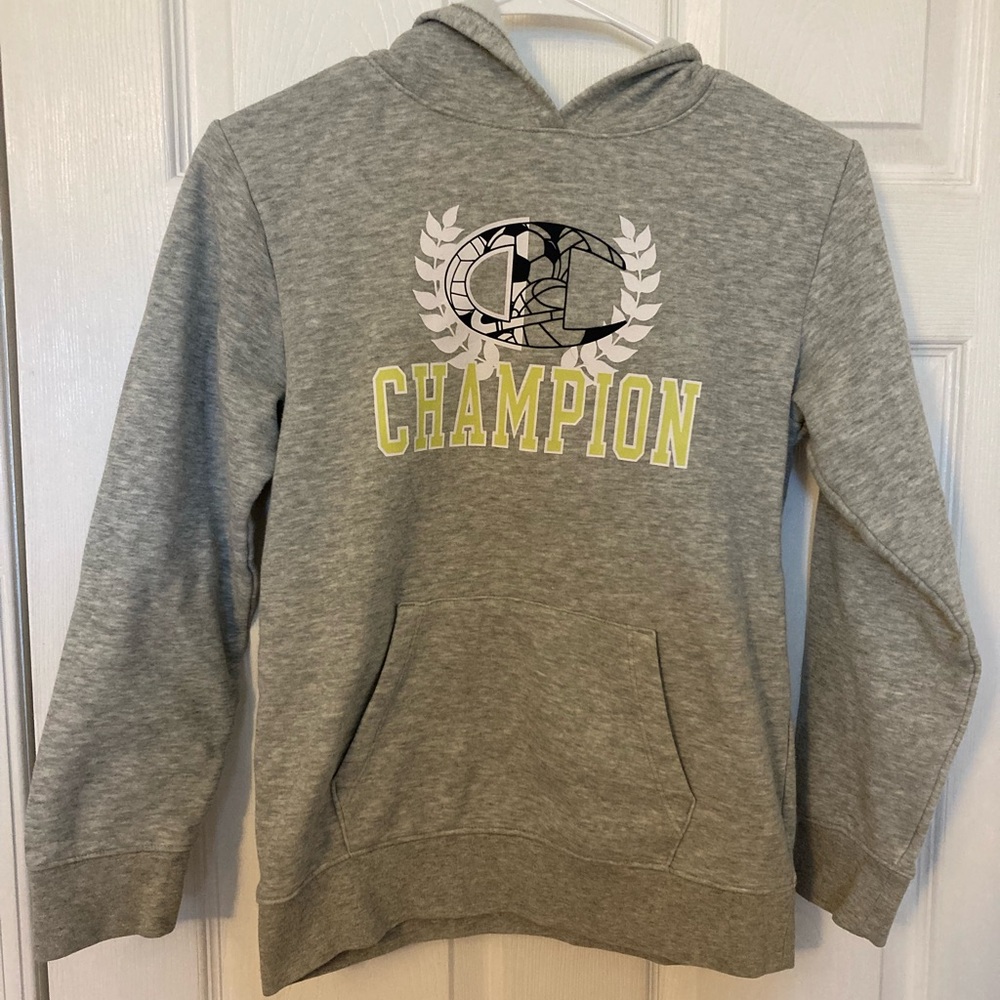 Champion Youth Gray Hooded Sweatshirt with Sports Logo